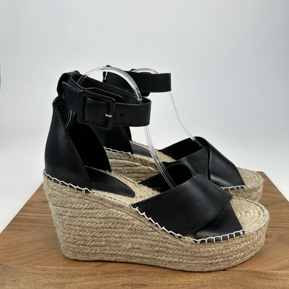 New Womens Marc Fisher LTD Able Espadrille Black Platform Wedge Sandals Size 11